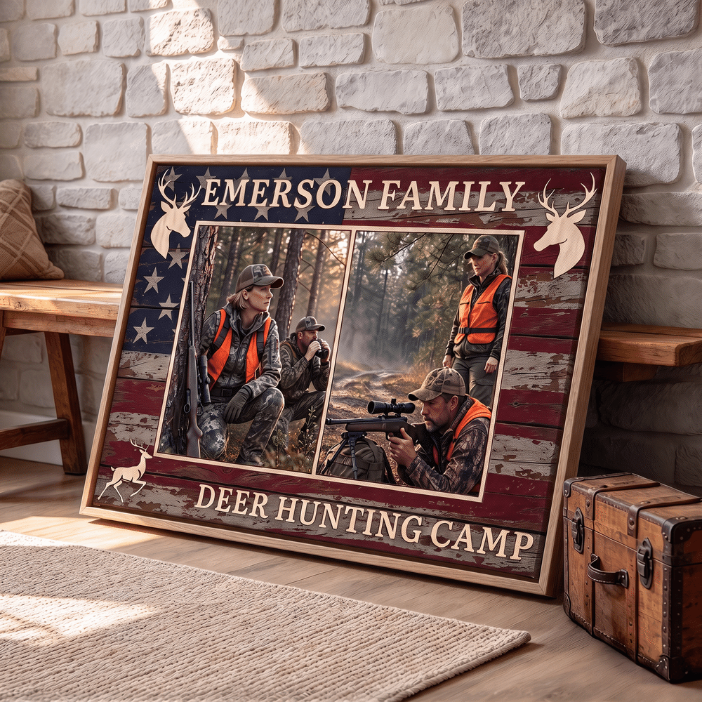Personalised Wood Grain Deer Hunting Photo Collage Canvas Prints with Text Home Wall Decor Christmas Birthday Gift for Deer Hunters 4