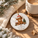 Coffret cadeau personnalisé « Highland Cow » : décoration en céramique avec prénom, décoration d'arbre, cadeau de premier Noël pour un nouveau-né 3