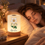Personalised Pearlescent Gold-Trim Birth Flower Rechargeable Touch Control Night Light with Name Bedroom Decor Birthday Gift for Kids Women 2