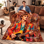 Personalized Oil Painting Style Guitarist Character Photo Soft Throw Blanket with Name Living Room Decor Birthday Gift for Music Lovers Friends 4