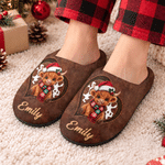 Personalized Cartoon Highland Cow Warm Flannel Slippers with Name Birthday Christmas Gift for Family Kids Women Men 2
