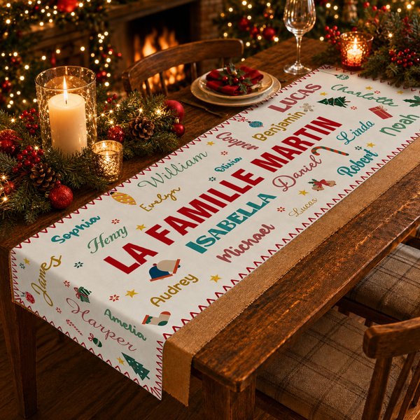 Chemin de table personnalisé avec 1 à 20 noms au choix - Thème Noël - Cadeau de Noël pour famille et amis