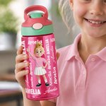 Personalisierte Wortwolke mit Cartoon-Figur und Namen – 16 oz Kinder-Trinkflasche mit Strohhalm und Griff – Geschenk zum Schulanfang, zum Kindertag oder zum Geburtstag für Kinder 3