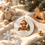 Coffret cadeau personnalisé « Highland Cow » : décoration en céramique avec prénom, décoration d'arbre, cadeau de premier Noël pour un nouveau-né 2