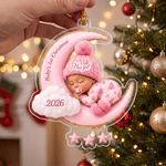 Personalized Baby’s First Christmas Moon Ornament with Name and Year Tree Decor Christmas Gift for Parent Baby 4