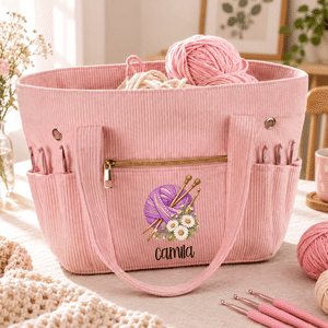Personalised Crocheted Birthflower Corduroy Handbag with Name Birthday Christmas Gift for Crochet Lovers