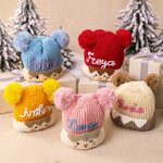 Personalized Cartoon Smiling Face Pattern Soft Baby Knit Hat with Name Christmas Baby Shower Gift for Newborns New Parents 2