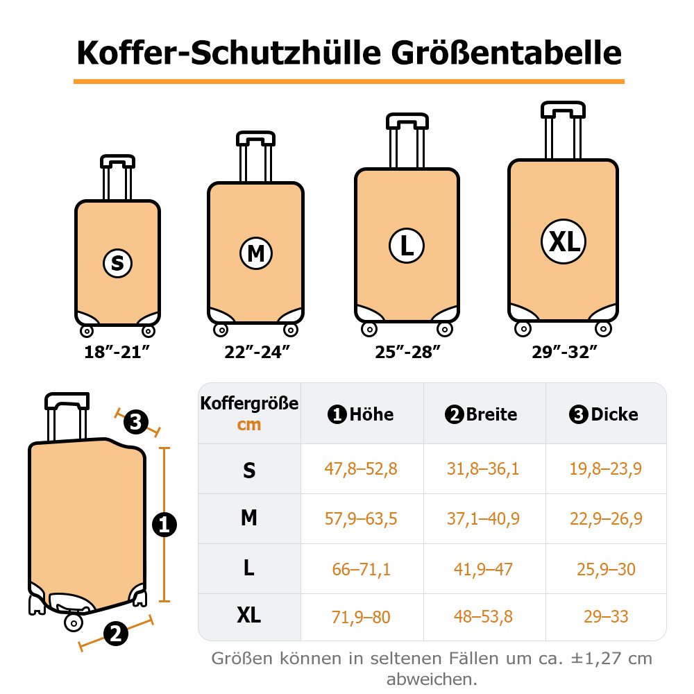 Personalisierte Foto-Karikatur Kofferschutzhülle mit Namen & Lebensmotto | Elastische Kofferhülle für 45–81 cm Höhe | Reise Geschenk für Weltenbummler 7