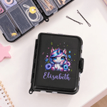 Personalized Funny Middle Finger Rainbow Fantasy Unicorn Birth Flower Hair Clip Storage Box with Name Birthday Christmas Gift for Teen Girls Friends 1