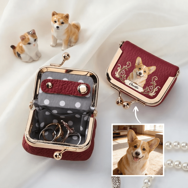 Personalised Watercolor Style Pet Photo PU Leather Jewellery Case with Name Christmas Birthday Gift for Women Pet Owner