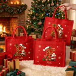 Personalised Snowflake Santa Claus Initial Large Capacity Linen Tote Bag with Name Christmas Party Holiday Gift for Family Friends Kids 4