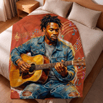 Personalized Oil Painting Style Guitarist Character Photo Soft Throw Blanket with Name Living Room Decor Birthday Gift for Music Lovers Friends 2
