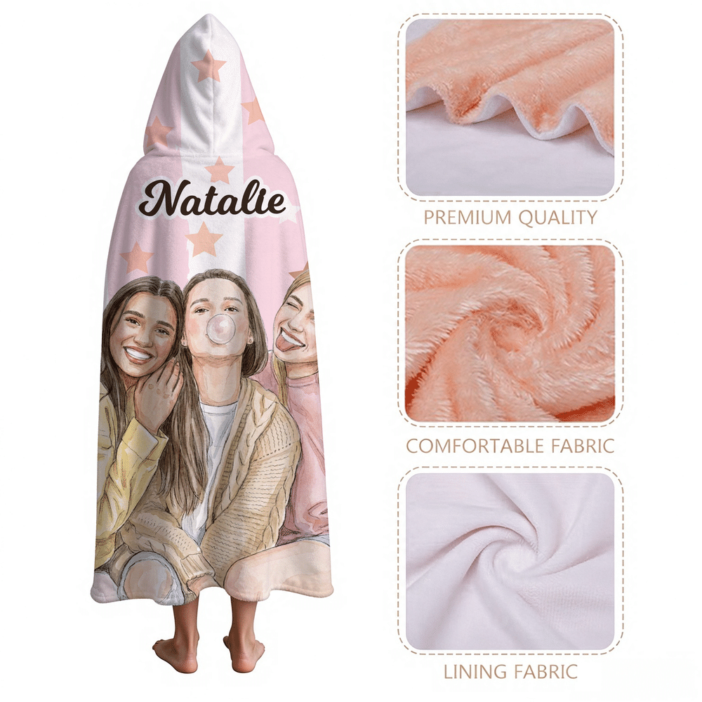 Personalised Soft Watercolor Photo Multi-Size Hooded Blanket with Name Daily Use Birthday Christmas Gift for Best Friends Sisters Women 7