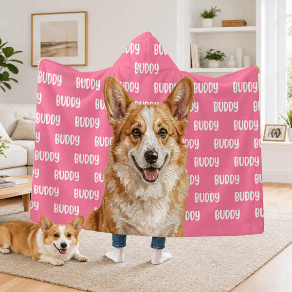 Gepersonaliseerde, zachte deken met capuchon in olieverfstijl met foto van huisdier en naam – verjaardags- en kerstcadeau voor liefhebbers van huisdieren