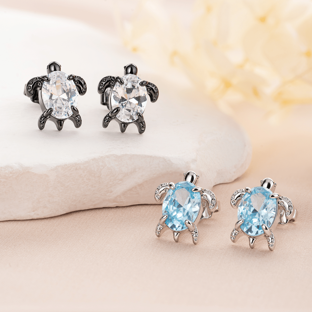 Personalised Sea Turtle Birthstone Sterling Silver Earrings Dainty Jewellery Daily Use Birthday Gift for Woman Friend 3