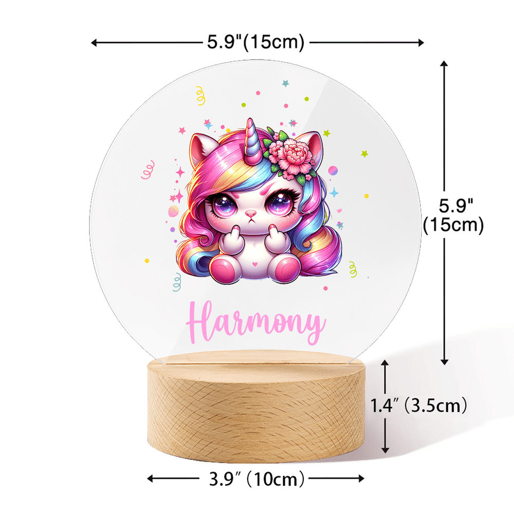 Placas acrílicas personalizadas con forma de círculo, con motivos de unicornio y flores de nacimiento, con luz nocturna, con nombre, para dormitorio infantil, regalo de cumpleaños para niñas 7