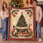 Personalized Vintage Christmas Reindeer Snowman Tassel Throw Blanket with Text Festive Christmas Gift for Family