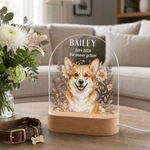 Personalisiertes Haustierfoto Nachtlicht mit Aquarell-Blumen | mit Namen & Text | LED-Acryllampe mit Holzsockel | Erinnerungsgeschenk für Tierbesitzer 7
