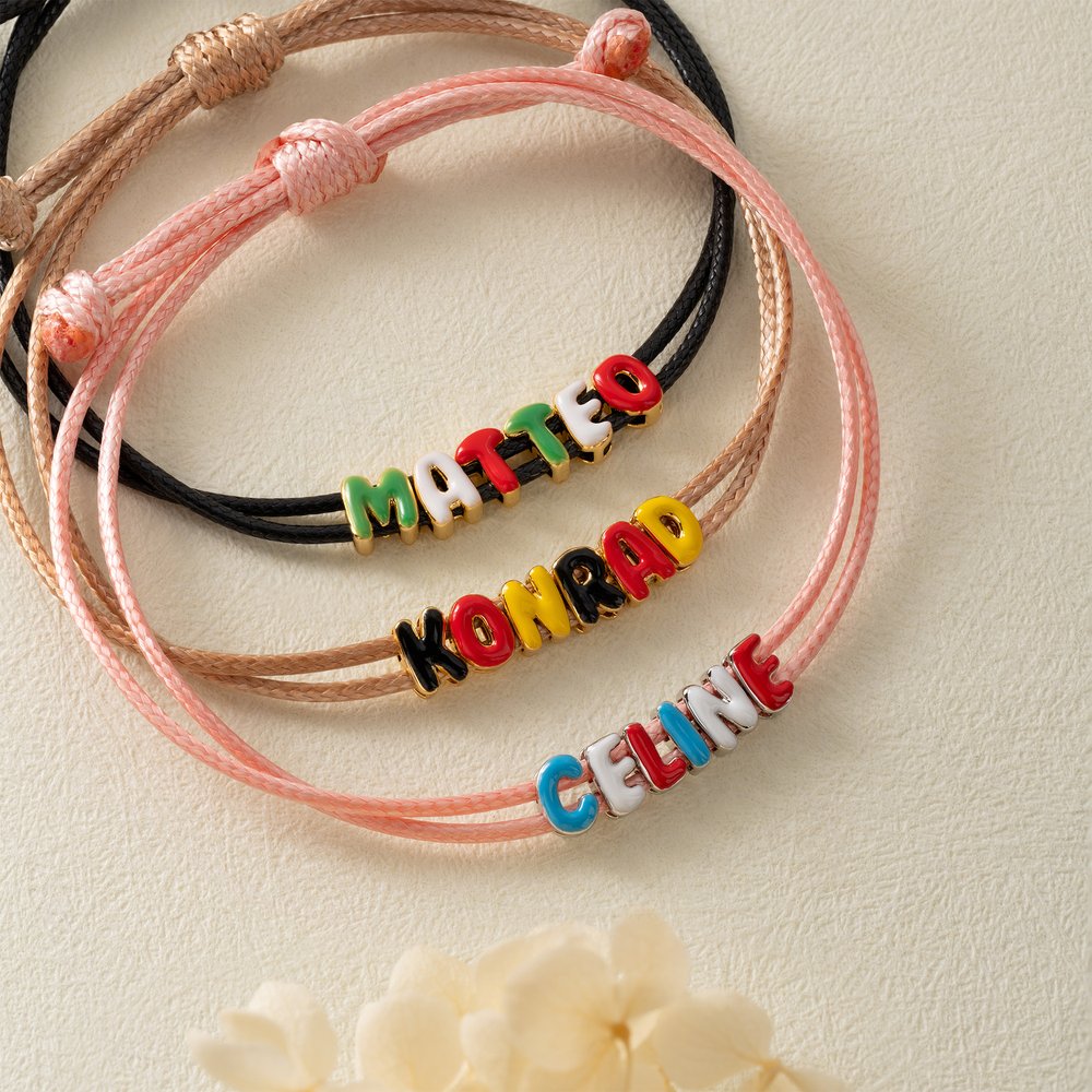 Personalized Macaron Bubble Letter Sterling Silver Adjustable Rope Bracelet with Name Birthday Christmas Gift for Friends Family 2