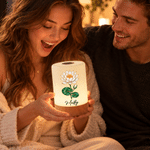 Personalised Pearlescent Gold-Trim Birth Flower Rechargeable Touch Control Night Light with Name Bedroom Decor Birthday Gift for Kids Women 6