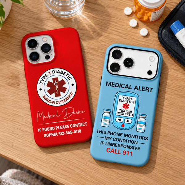 Personalized Diabetes Medical Alert Protective iPhone Case with Name Medical Information and Emergency Contact Birthday Gift for Diabetics