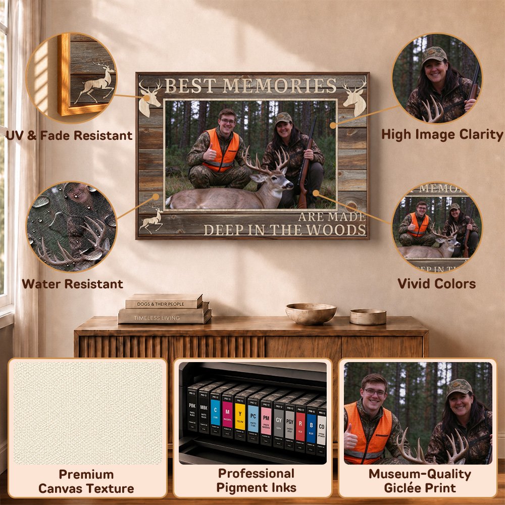 Personalised Wood Grain Deer Hunting Photo Collage Canvas Prints with Text Home Wall Decor Christmas Birthday Gift for Deer Hunters 9