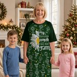 Personalised 1-16 Cartoon Line Art Kids Nightgown with Names and Side Pocket Daily Wear Birthday Christmas Gift for Grandma Mum 5