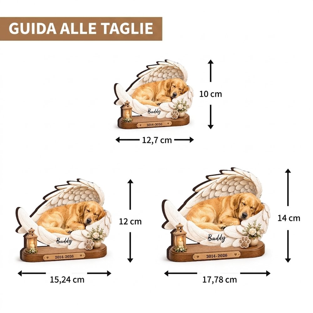 Targa in legno personalizzata, con foto di animale, ali d'angelo, impronta floreale, nome e data - Regalo commemorativo per amanti di animali 7