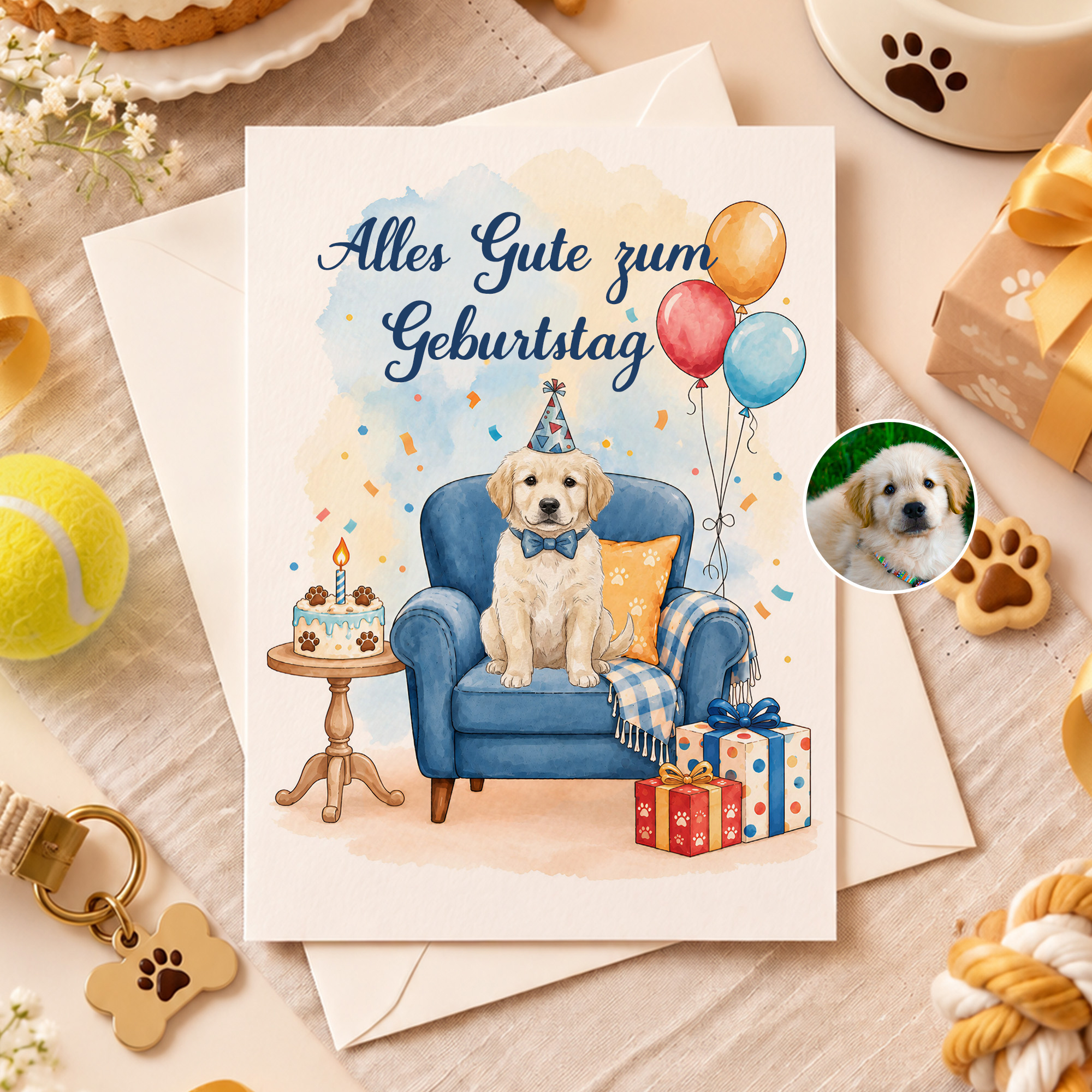 Personalisierte Grußkarte im Aquarell-Stil | mit Haustierfoto & Namen | Klapp- oder Flachkarte wählbar | Geburtstag Geschenk für Tierliebhaber