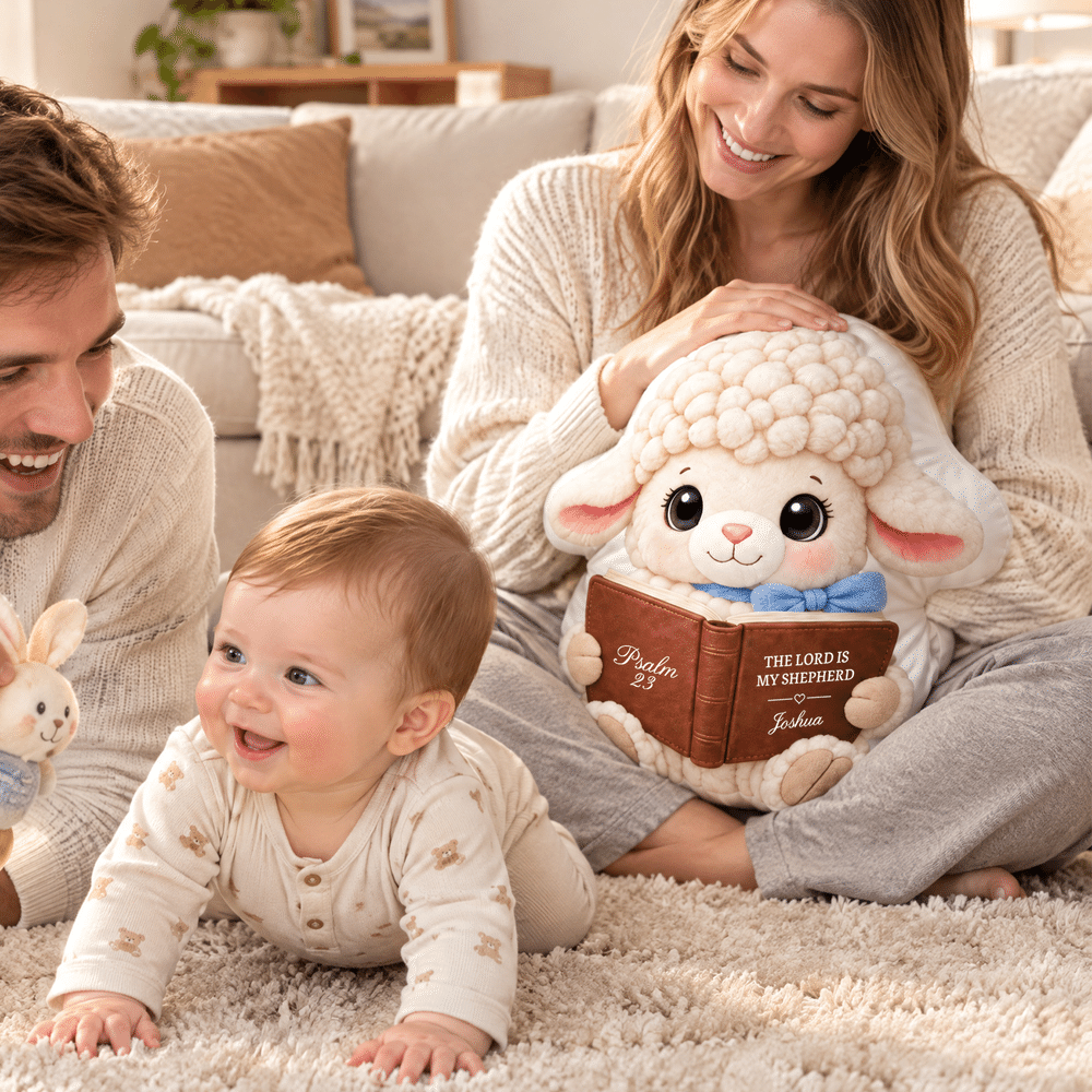Gepersonaliseerd handverwarmingskussentje in de vorm van een lammetje met naam – doop-, kerst- of verjaardagscadeau voor kersverse ouders en vrienden 4