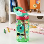 Personalised Colourful Cartoon Photo Name 16oz Kid's Water Bottle with Silicone Straw and Handle Birthday Back to School Gift for Boys Girls 2