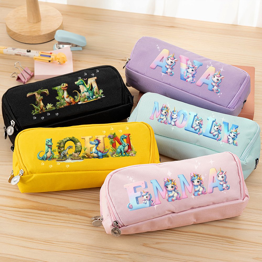 Personalised Cute Dinosaur Fantasy Unicorn Pencil Case with Name Multiple Compartments School Supplies Back to School Birthday Gift for Kids 1