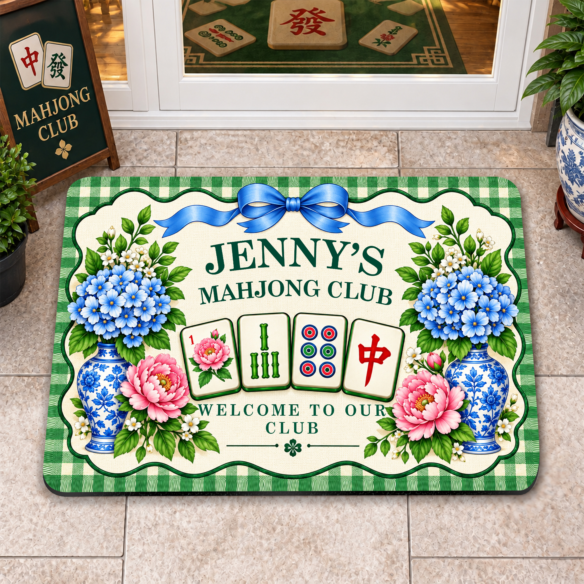 Callie Individuell gestaltete, rutschfeste Türmatte im floralen Mahjong-Design unisex
