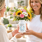 Personalisierte Keramikvase mit „Warm Cabin“-Motiv und Familienfoto, mit Familiennamen, Überschrift und Text – Wohnaccessoire und Einweihungsgeschenk für Familie und Freunde 6