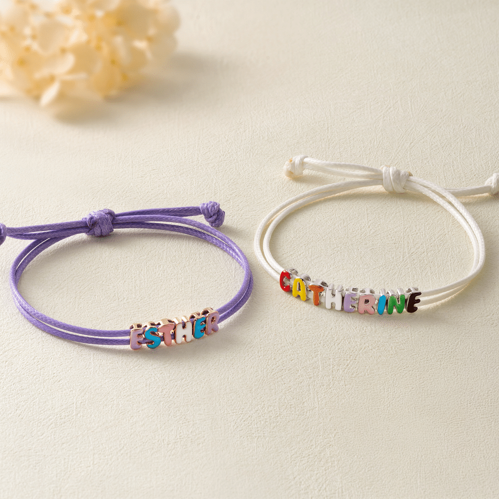 Personalized Macaron Bubble Letter Sterling Silver Adjustable Rope Bracelet with Name Birthday Christmas Gift for Friends Family 1