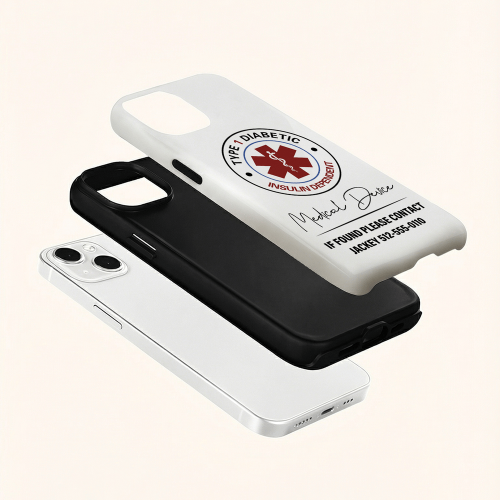 Personalized Diabetes Medical Alert Protective iPhone Case with Name Medical Information and Emergency Contact Birthday Gift for Diabetics 7