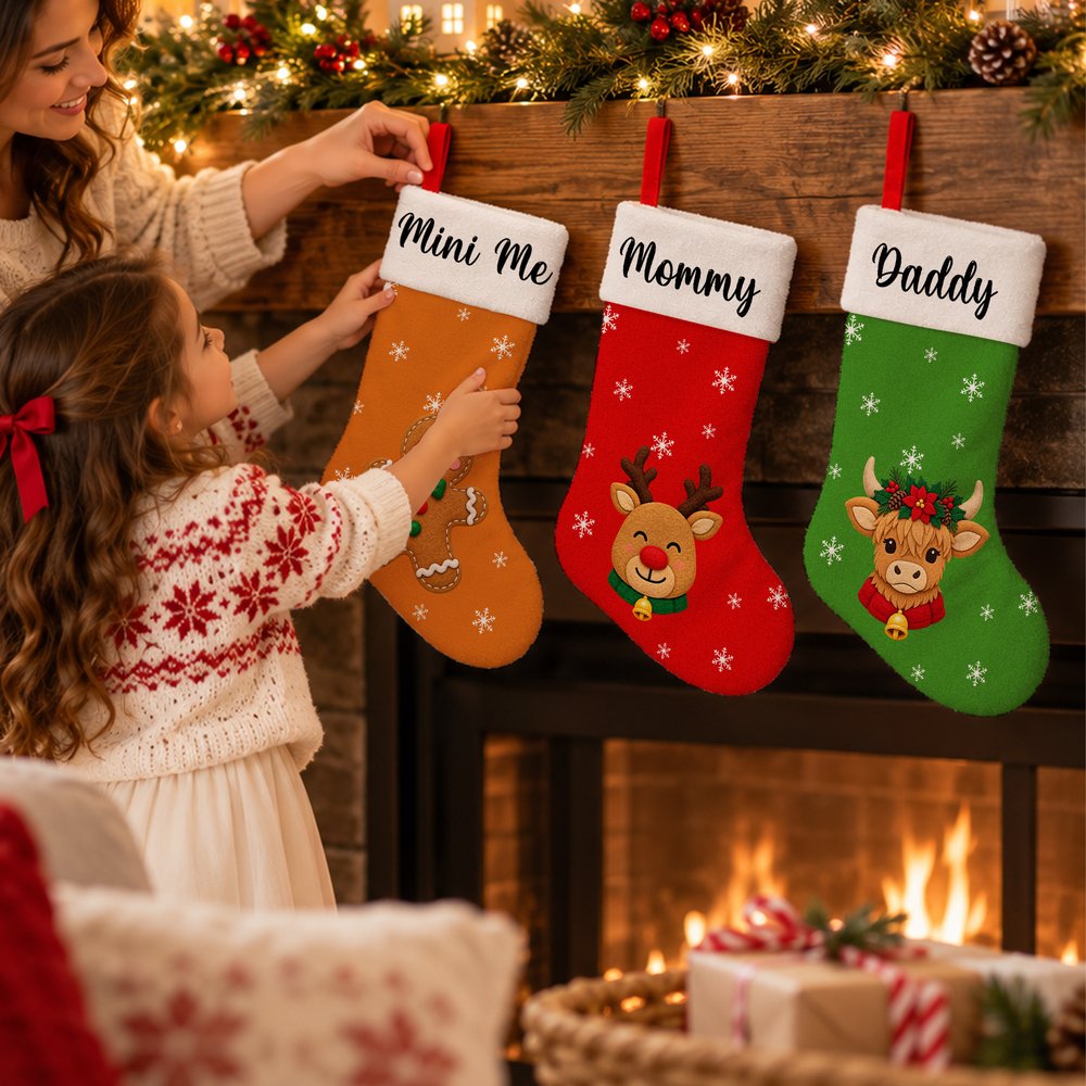 Personalized Cute Christmas Tree Santa Reindeer Elf Plush Christmas Stockings with Name Festive Christmas Gift for Family Kids 2