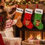 Personalized Cute Christmas Tree Santa Reindeer Elf Plush Christmas Stockings with Name Festive Christmas Gift for Family Kids 2