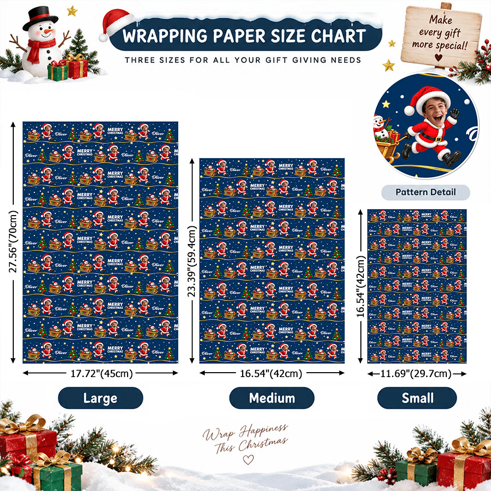 Personalised Merry Christmas Santa Claus Face Photo Wrapping Paper with Name Christmas Party Gift for Kids Family Friends 7