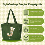 Personalized Floral Butterfly Initial Corduroy Tote Bag with Name Daily Use Birthday Gift for Women Friends 9