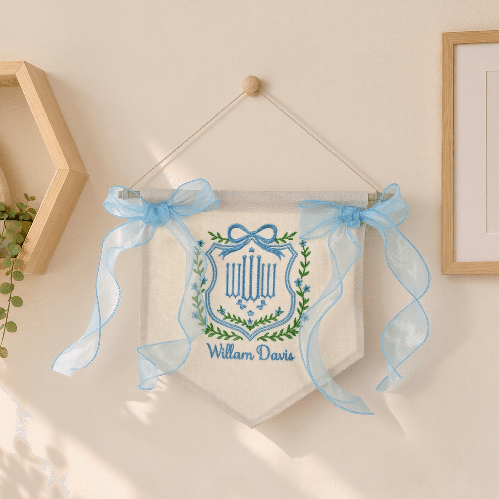Personalised Embroidery Rustic Style Flowers Banner Decoration with Text  Tag Baby Bedside Decoration Hospital Gift for Newborn 4
