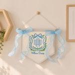 Personalised Embroidery Rustic Style Flowers Banner Decoration with Text  Tag Baby Bedside Decoration Hospital Gift for Newborn 4