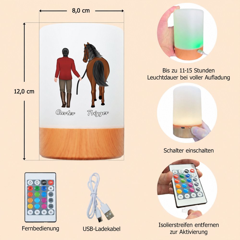 Personalisiertes Pferd & Reiter LED-Nachtlicht mit Namen | Kabellos & Dimmbar | Schlafzimmer Deko | Geburtstagsgeschenk für Reiter & Reiterinnen 9
