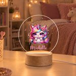 Placas acrílicas personalizadas con forma de círculo, con motivos de unicornio y flores de nacimiento, con luz nocturna, con nombre, para dormitorio infantil, regalo de cumpleaños para niñas 1