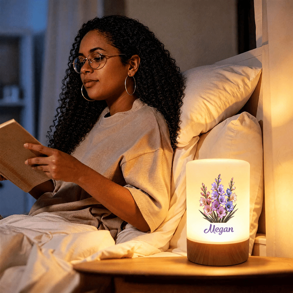 Personalized Birth Flower Rechargeable Dimmable Touch Control LED Night Light with Name Bedroom Decor Birthday Gift for Mom Wife Woman 5