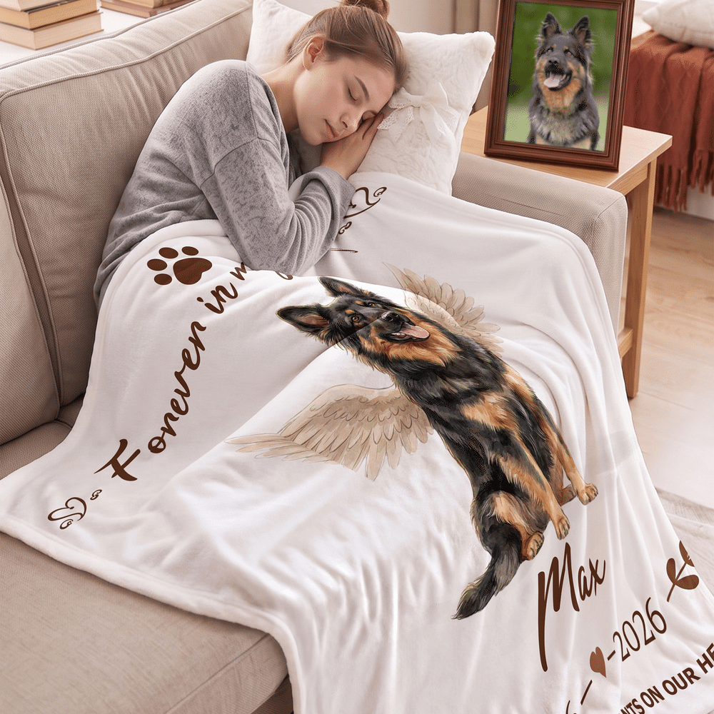 Personalized Angel Wing Pet Photo Soft Throw Blanket with Name and Year Home Decor Memorial Sympathy Gift for Pet Owner Lover 3