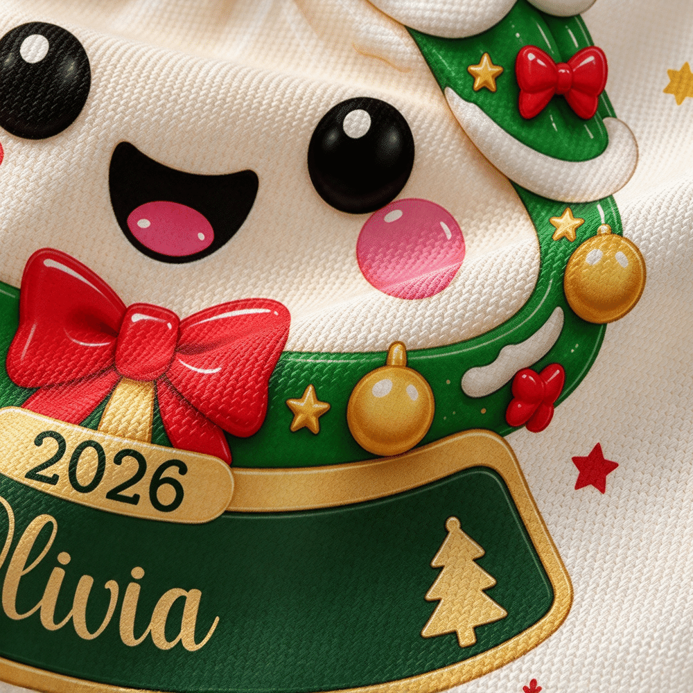 Sacchetto regalo personalizzato con effetto 3D, decorato con un disegno natalizio in stile cartone animato raffigurante un raviolo, con nome e anno: regalo perfetto per la festa di Natale per bambini, familiari e amici 7