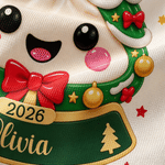 Sacchetto regalo personalizzato con effetto 3D, decorato con un disegno natalizio in stile cartone animato raffigurante un raviolo, con nome e anno: regalo perfetto per la festa di Natale per bambini, familiari e amici 7