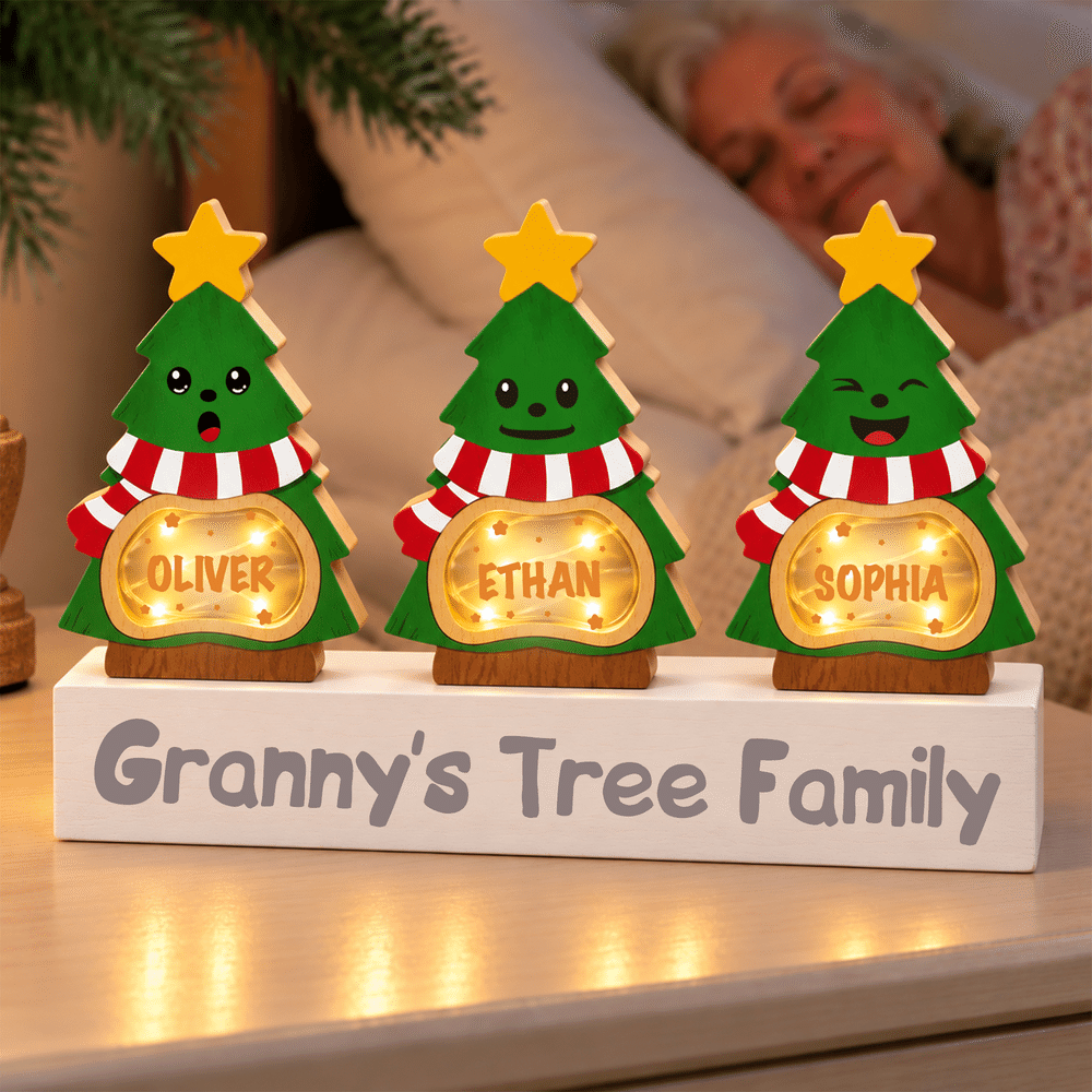 Personalized Cute Christmas Tree LED Light Wooden Christmas Ornament with Name and Text Christmas Gift for Family Kids 4