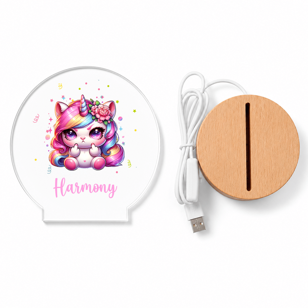 Placas acrílicas personalizadas con forma de círculo, con motivos de unicornio y flores de nacimiento, con luz nocturna, con nombre, para dormitorio infantil, regalo de cumpleaños para niñas 9